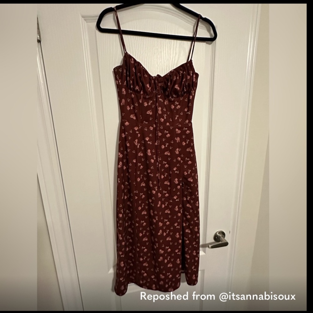 House of CB Carina Wine Floral Bustier midi Dress - Picture 7 of 7